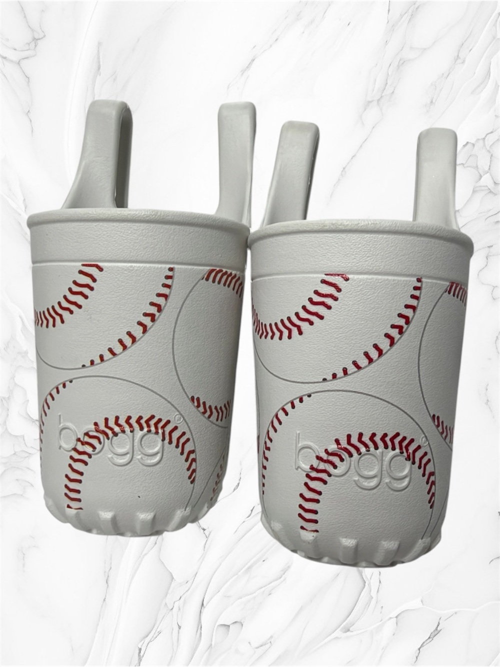 Two Bogg Bevy 1.0 Homerun baseball-themed clip-on drink essentials holders